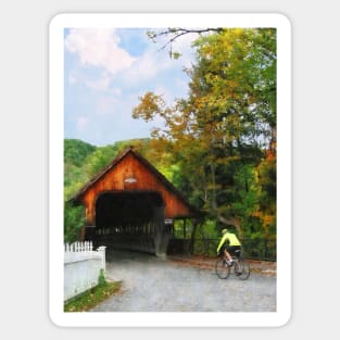 Woodstock VT - Bicyclist at Middle Bridge Sticker